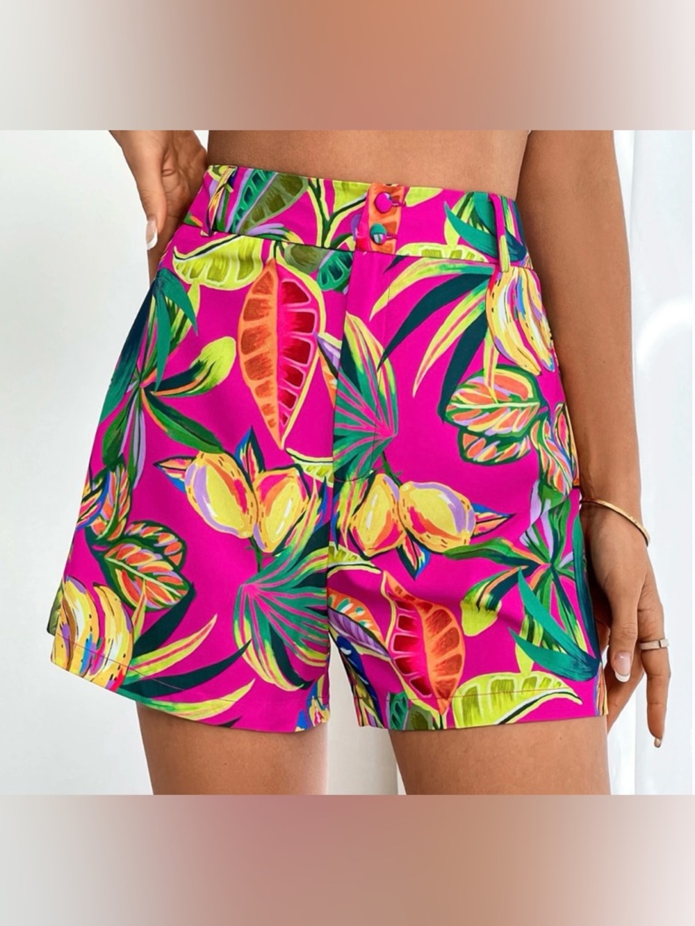 NEW Tropical Pink High-Waist Printed Shorts